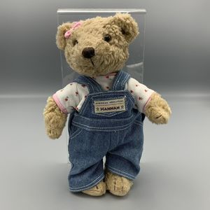 American Adventure Hannah Teddy Bear Blue Demin Overalls Pink Bow Plush Animal